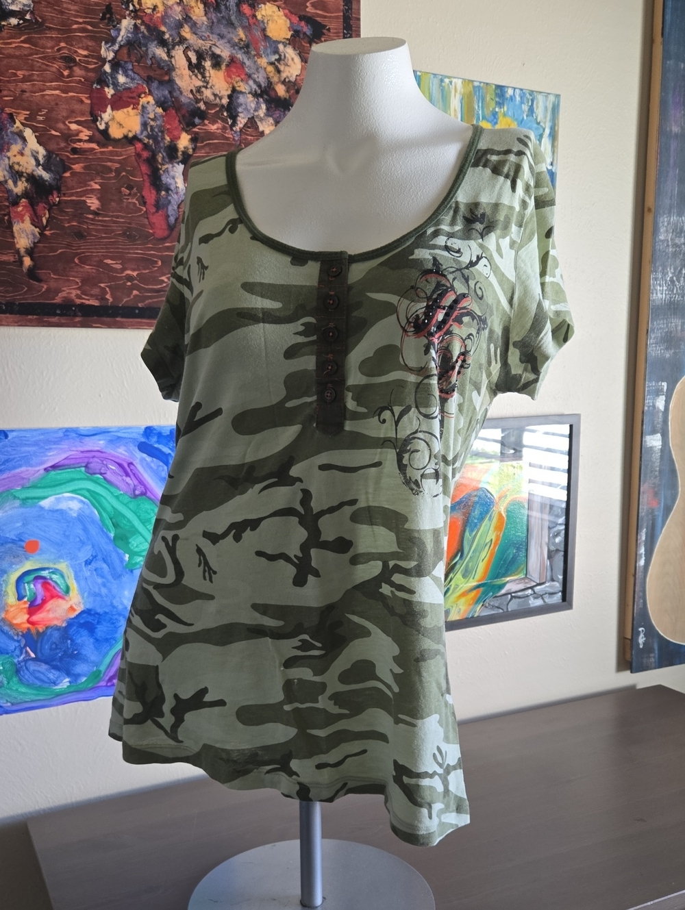 Harley-Davidson Olive Camo Short Sleeve Scoop Neck Tee